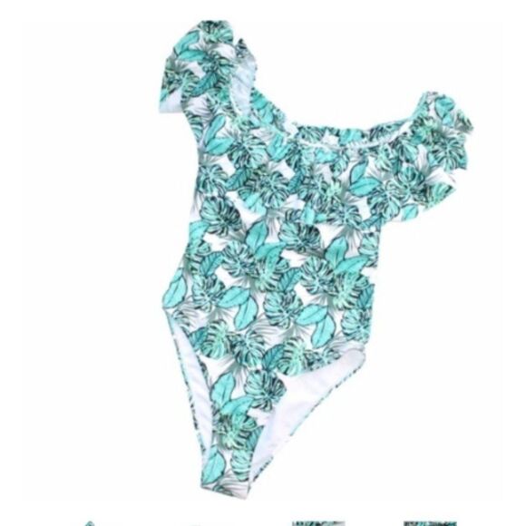 Cabana Del Sol Sz M All A-Flutter 1-piece women's green and white Swimsuit - Picture 3 of 9